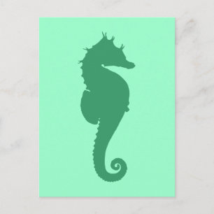 Grüne Seepferd-Silhouette Postkarte