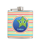 Grüne Seesterne; helle Regenbogenstreifen Flachmann (Vorderseite)