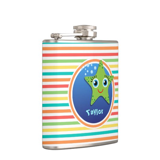 Grüne Seesterne; helle Regenbogenstreifen Flachmann (Rechts)