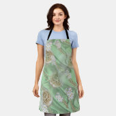 Grüne Seide & Elfenbeinmeisterpearls - Alles-über- Schürze (Getragen)