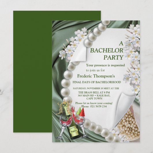Grüne Seide & Elfenbeinperlen Bachelor Party (Vorne/Hinten)