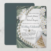 Grüne Seide & Elfenbeinperlen Hochzeit Einladung (Vorne/Hinten)