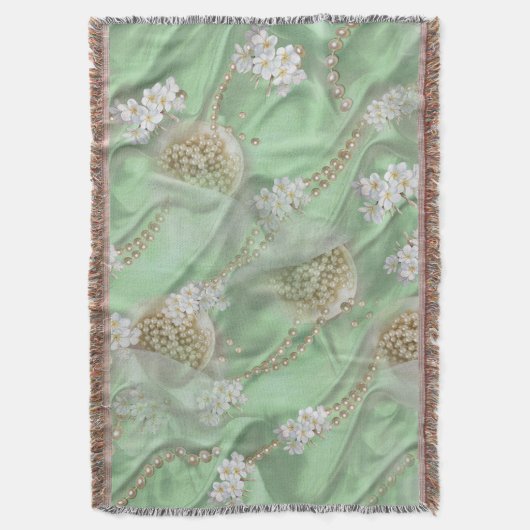 Grüne Seide und Elfenbein-Perlen Decke (Vorderseite Vertikal)