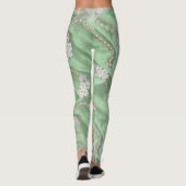 Grüne Seide und Elfenbein-Perlen Leggings (Rückseite)