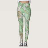Grüne Seide und Elfenbein-Perlen Leggings (Vorderseite)