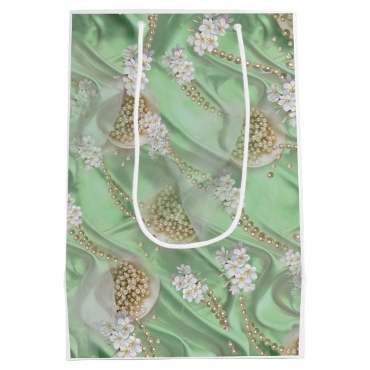 Grüne Seide und Elfenbein-Perlen Mittlere Geschenktüte (Rückseite)