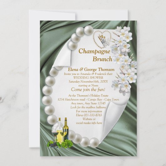 Grüne Seide und Elfenbeinbirne Polterabend Einladu Einladung (Vorderseite)