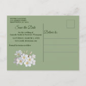 Grüne Seide und Elfenbeinperlen Save the Date Ankündigungspostkarte (Rückseite)