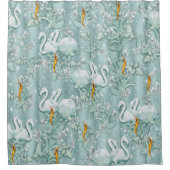 Grüne Seidendraht und Flamingos-Blume Duschvorhang (Vorderseite)