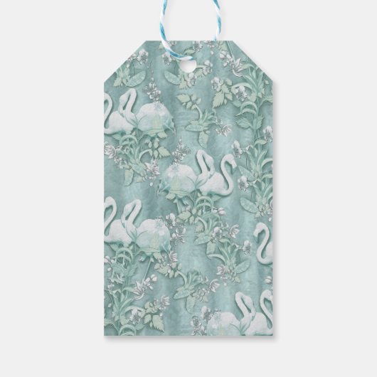 Grüne Seidendraht und Flamingos-Blume Geschenkanhänger (Rückseite)