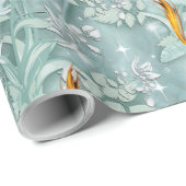 Grüne Seidendraht und Flamingos-Blume Geschenkpapier (Rolleneckpunkt)