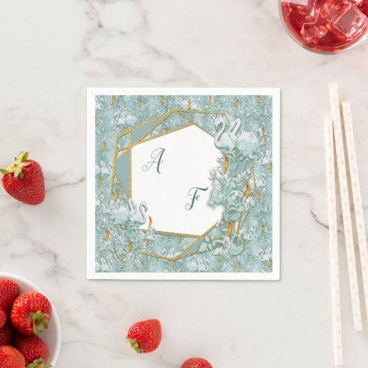 Grüne Seidendraht und Flamingos-Blume Serviette (Beispiel)