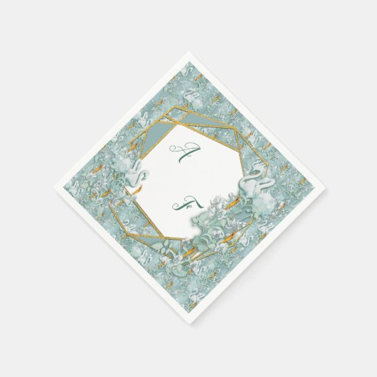 Grüne Seidendraht und Flamingos-Blume Serviette (Ecke)