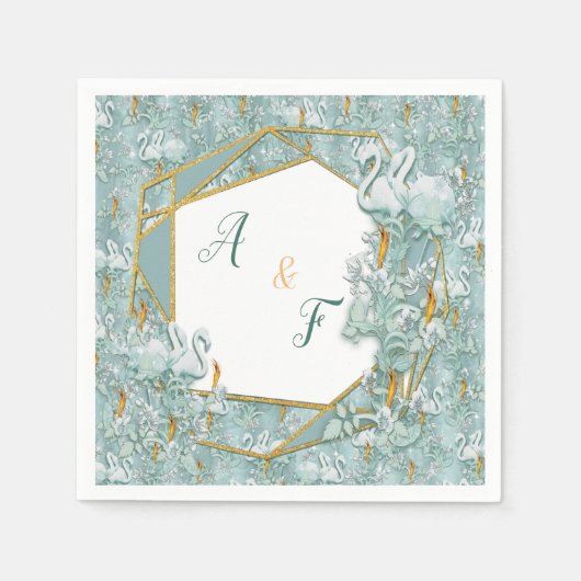 Grüne Seidendraht und Flamingos-Blume Serviette (Vorderseite)