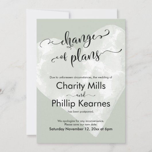 Grüne Seite des Herzens vertagt Hochzeitänderung P (Vorderseite)