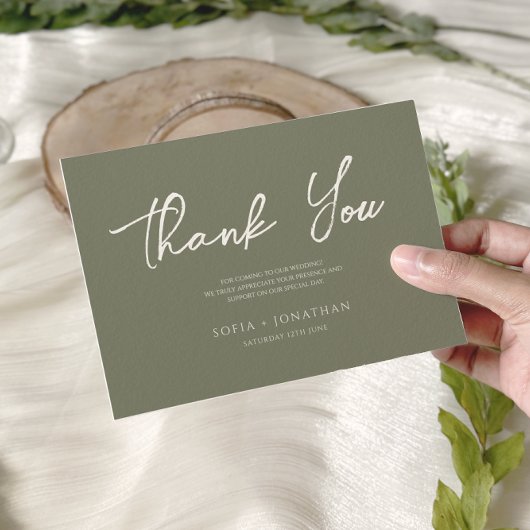 Grüne Seite Minimalistisch Elegante Hochzeit Dankeskarte