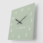 Grüne Seite Skript Monogram Girlaname Quadratische Wanduhr (Winkel)