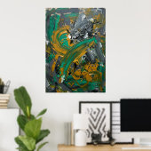 Grüne & Senf abstrakte Pinselstrich-Kunst Poster (Heimbüro)