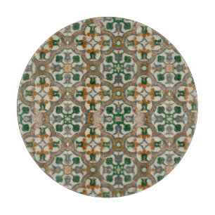 Grüne Senfblumen Azulejos Geometrisches Muster Schneidebrett