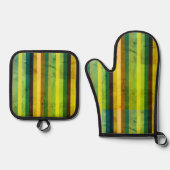 Grüne senkrechte Streifen Ofenhandschuh & Topflappen-Set (Vorderseite)