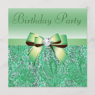 Grüne Sequins, Bow & Diamond Geburtstagsparty Einladung