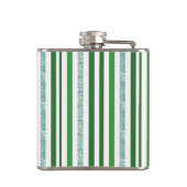 Grüne Silber Glitzer Streifen Mit Monogramm, kunde Flachmann (Rückseite)