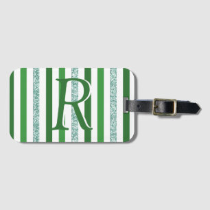 Grüne Silber Glitzer Streifen Mit Monogramm, kunde Gepäckanhänger