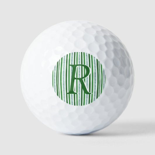 Grüne Silber Glitzer Streifen Mit Monogramm, kunde Golfball (Vorderseite)