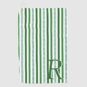 Grüne Silber Glitzer Streifen Mit Monogramm, kunde Golfhandtuch