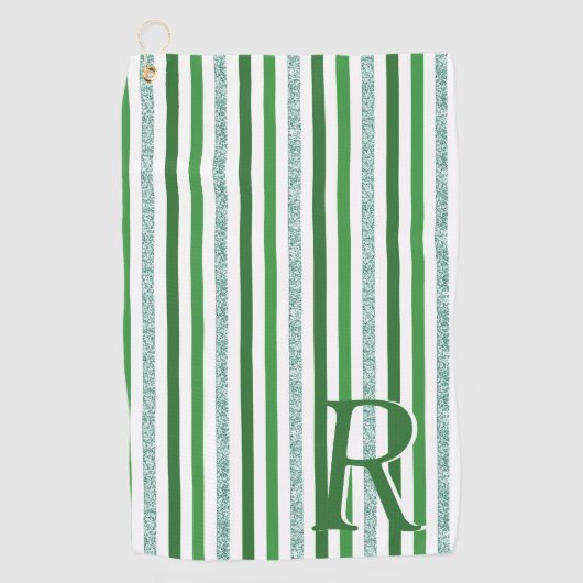 Grüne Silber Glitzer Streifen Mit Monogramm, kunde Golfhandtuch (Vorderseite)