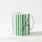 Grüne Silber Glitzer Streifen Mit Monogramm, kunde Kaffeetasse (VorderseiteRechts)