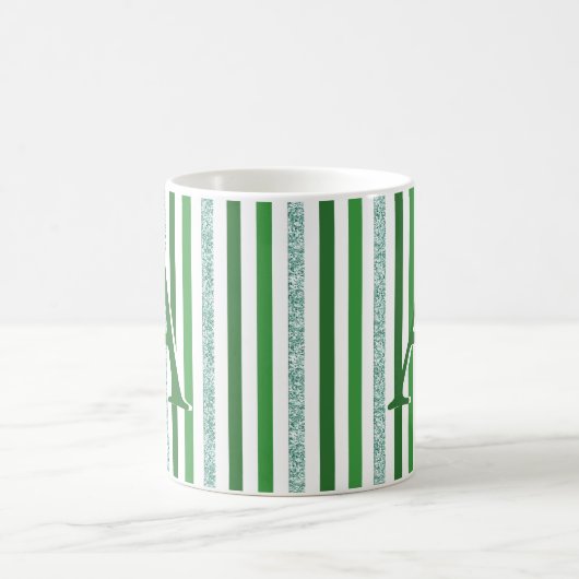 Grüne Silber Glitzer Streifen Mit Monogramm, kunde Kaffeetasse (Mittel)