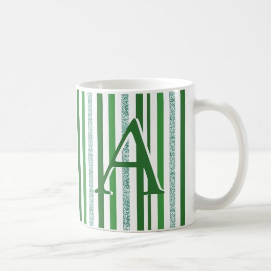 Grüne Silber Glitzer Streifen Mit Monogramm, kunde Kaffeetasse (Rechts)