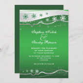 Grüne, silbergraue Schneeflocke Winterhochzeit Einladung (Vorne/Hinten)