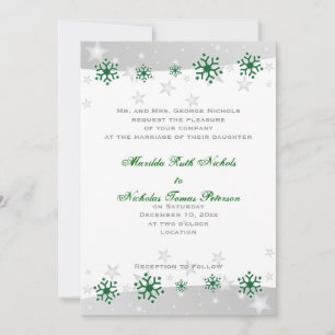 Grüne, silbergraue Schneeflockenhochzeit Einladung