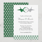 Grüne/Silberne Origami-Krane Hochzeit Einladung (Vorne/Hinten)