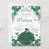 Grüne Silberne Rose Elegante Prinzessin Quinceaner Einladung (Vorderseite)