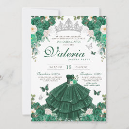 Grüne Silberne Rose Elegante Prinzessin Quinceaner Einladung
