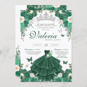 Grüne Silberne Rose Elegante Prinzessin Quinceaner Einladung