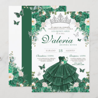 Grüne Silberne Rose Elegante Prinzessin Quinceaner Einladung