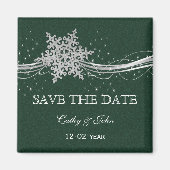grüne Silberschneeflocken Winter Save the Date Magnet (Vorne)