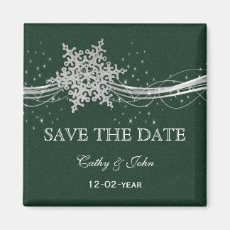 grüne Silberschneeflocken Winter Save the Date Magnet