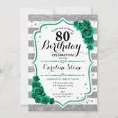 Grüne Silberstreifen, Rose 80. Geburtstag Einladung (Vorderseite)