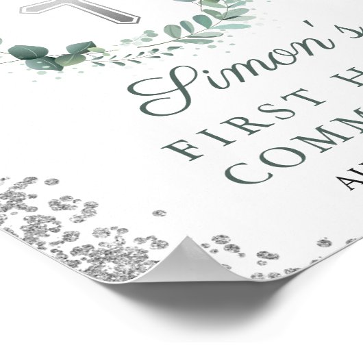 Grüne Silver First Heilige Kommunion Willkommen Poster (Ecke)