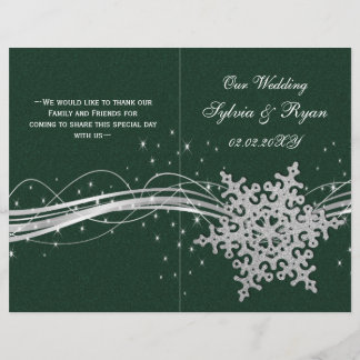 Grüne Silver Snowflakes Hochzeitsprogramme gefalte
