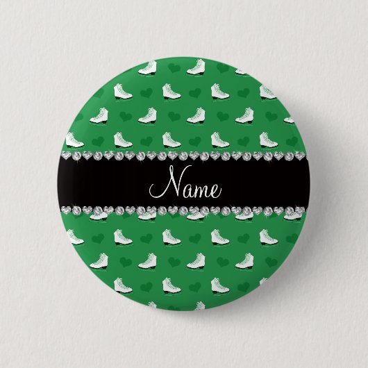 Grüne Skate und Herzen des individuellen Namens Button (Vorderseite)