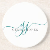 Grüne Skriptinitialen Monogram Minimalistisch Getränkeuntersetzer (Vorne)