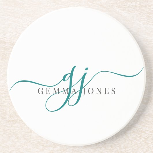 Grüne Skriptinitialen Monogram Minimalistisch Getränkeuntersetzer (Vorne)
