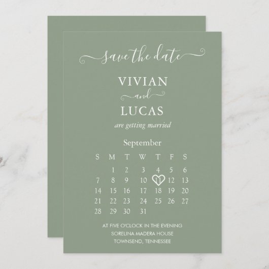 Grüne Skriptkalender für moderne Magazine Save the Einladung (Vorne/Hinten)