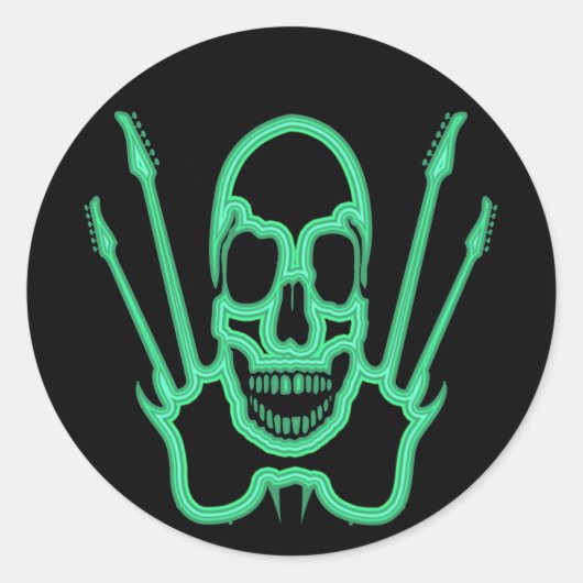 GRÜNE SKULL UND GITAREN RUNDER AUFKLEBER (Vorderseite)